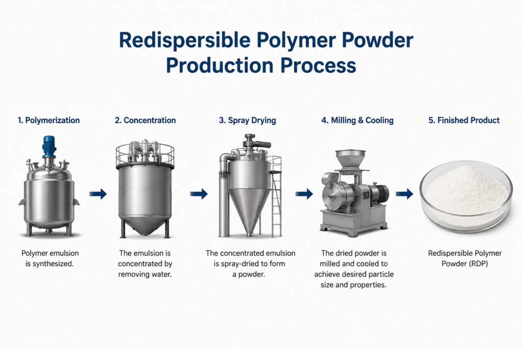 Redispersible polymer powder production process diagram