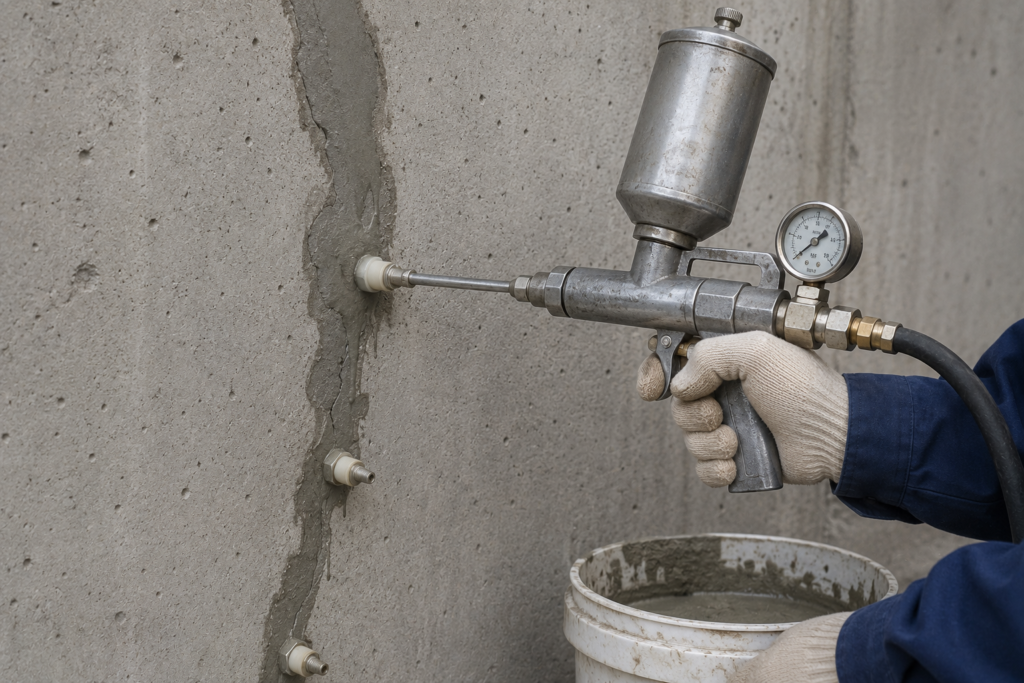 Pressure grouting mortar application Pressure grouting mortar application