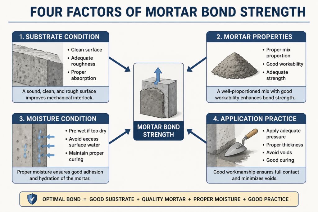 Four factors of mortar bond strength diagram Four factors of mortar bond strength diagram