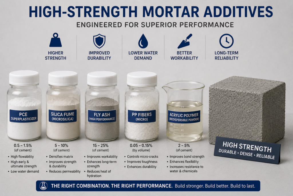 title High-strength mortar additives