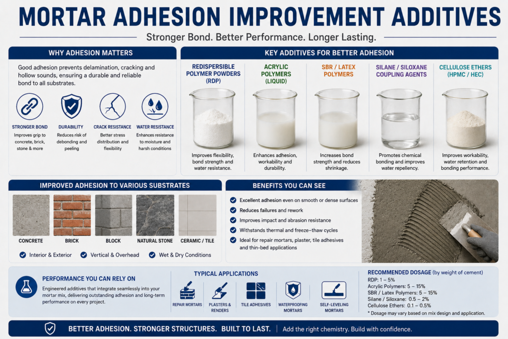 title Mortar adhesion improvement additives
