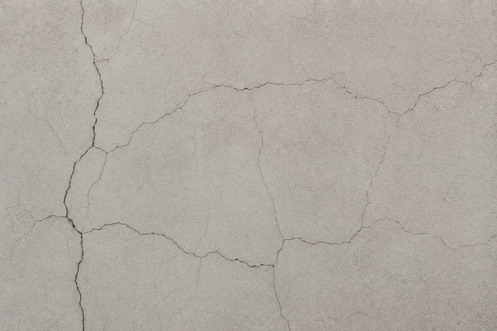 Cracked mortar wall showing typical shrinkage patterns