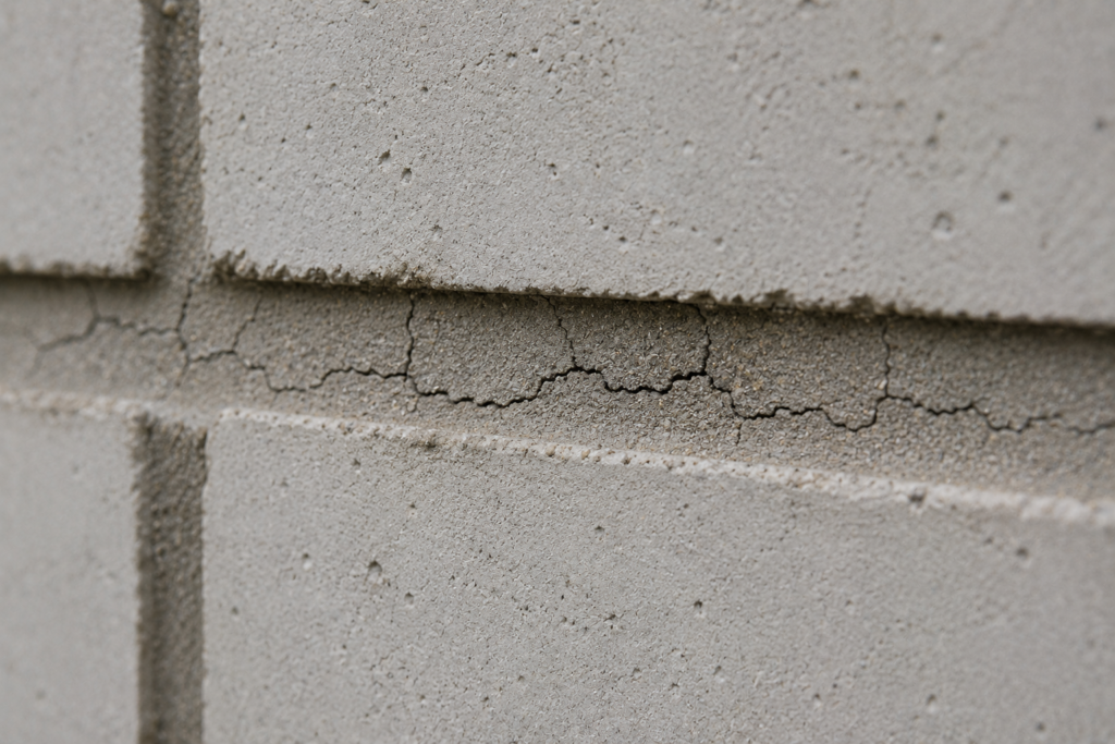 Close-up of shrinkage cracks in mortar joint