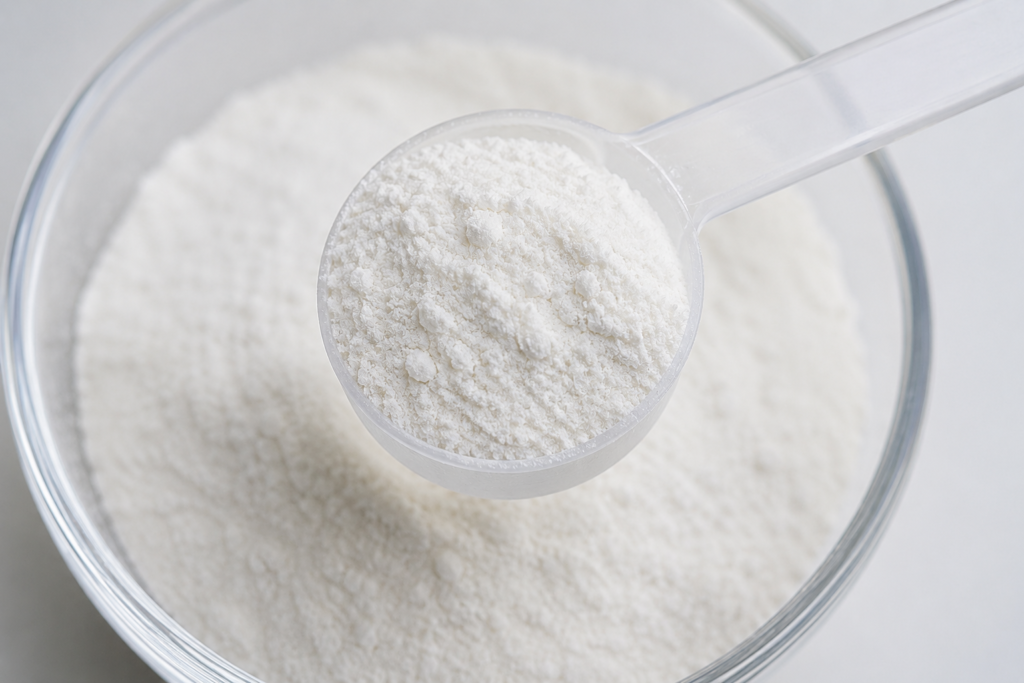 Carboxymethyl Cellulose Powder A close-up of white CMC powder in a lab scoop