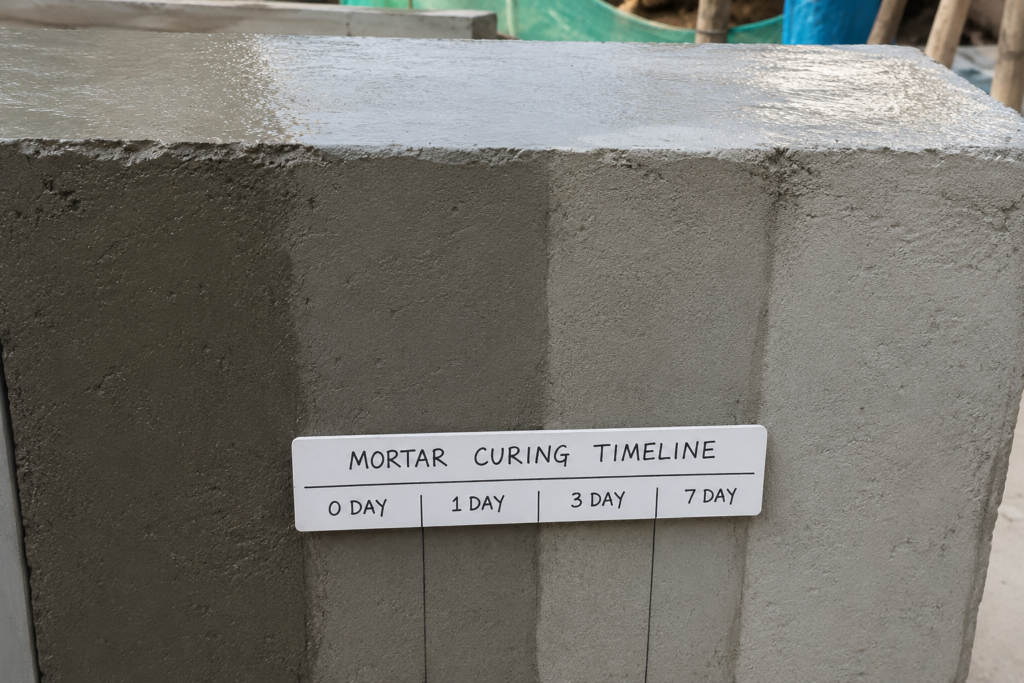 mortar curing timeline demonstration mortar curing on construction site