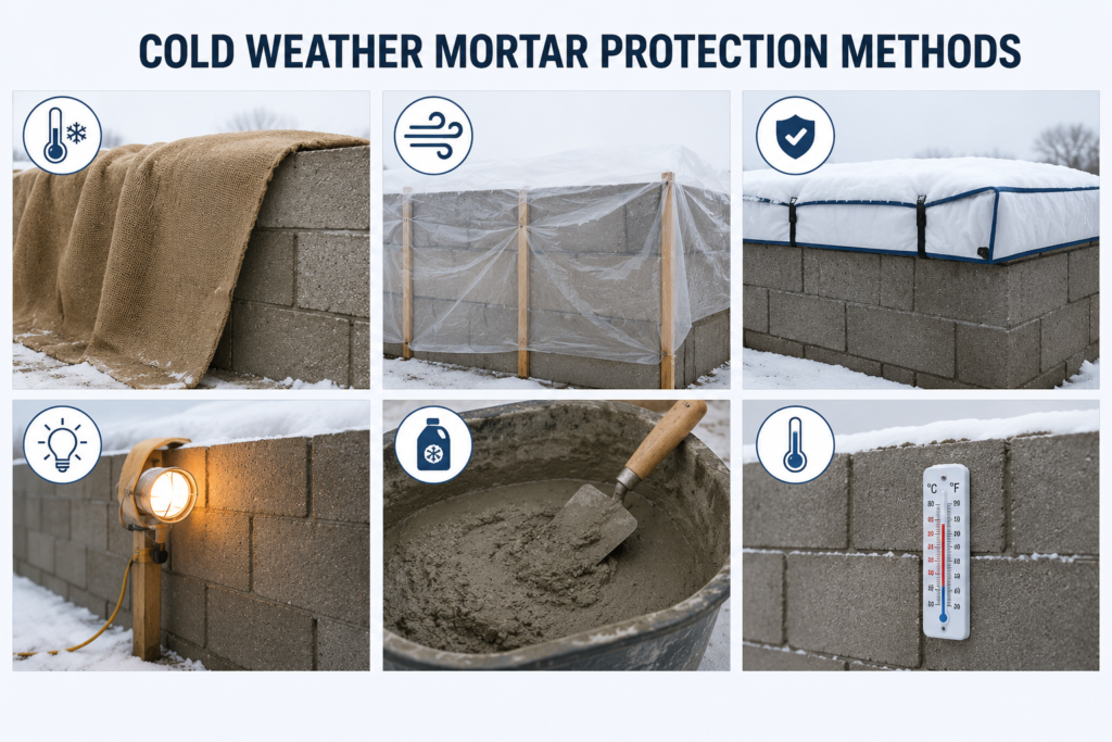 winter mortar curing protection techniques cold weather mortar protection methods