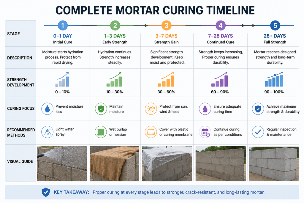 comprehensive mortar curing guide summary complete mortar curing timeline infographic