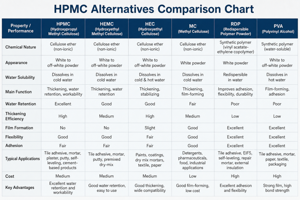 HPMC alternatives comparison chart HPMC alternatives comparison chart