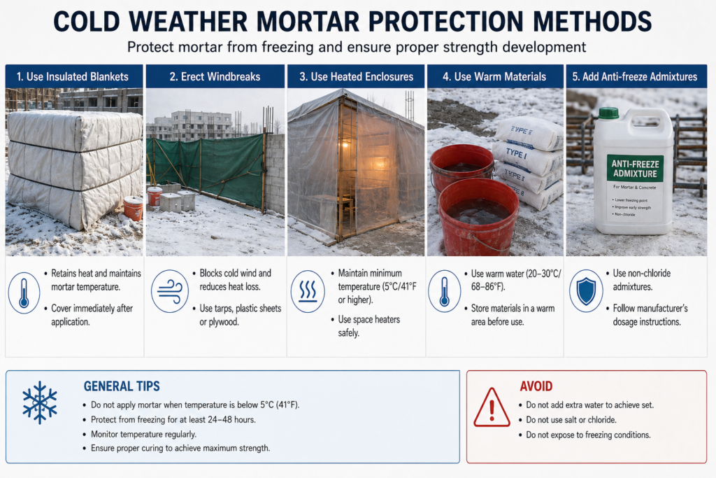 Insulated mortar protection in winter Cold weather mortar protection methods