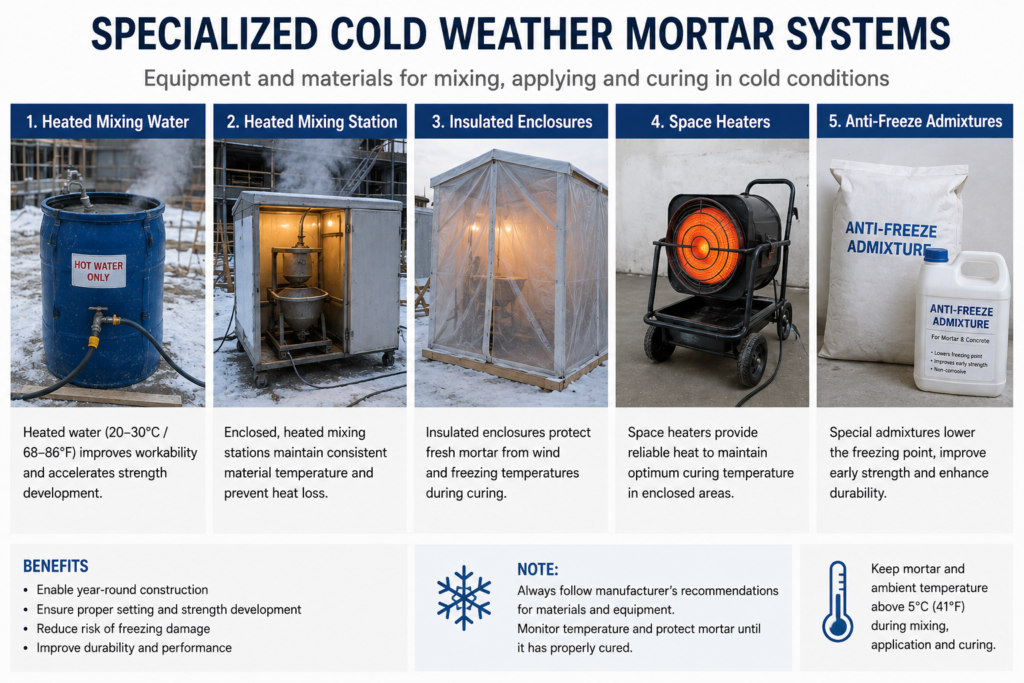 Winter mortar heating equipment Specialized cold weather mortar systems