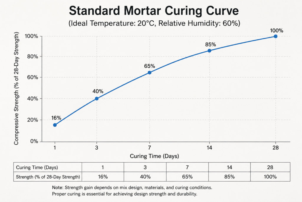 Standard mortar curing curve chart Standard mortar curing curve at ideal temperature and humidity
