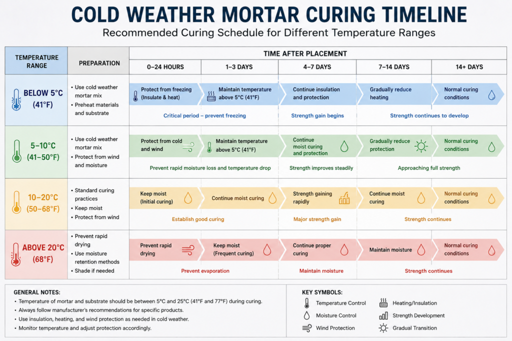 Cold weather curing timeline Cold weather mortar curing timeline chart